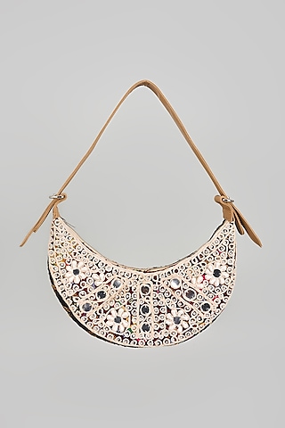 Beige Banjara Patch Fabric Tassels & Thread Embroidered Handcrafted Handbag by Vipul Shah Bags