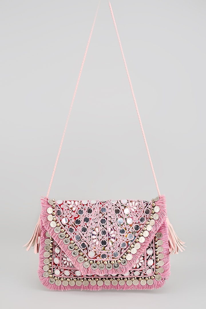 Pink Banjara Patch Fabric Embroidered Handbag by Vipul Shah Bags