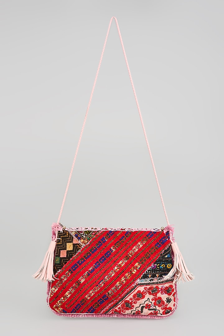 Pink Banjara Patch Fabric Embroidered Handbag by Vipul Shah Bags at Pernia's Pop Up Shop