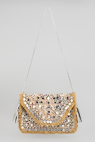 Beige Banjara Patch Fabric Embroidered Handbag by Vipul Shah Bags