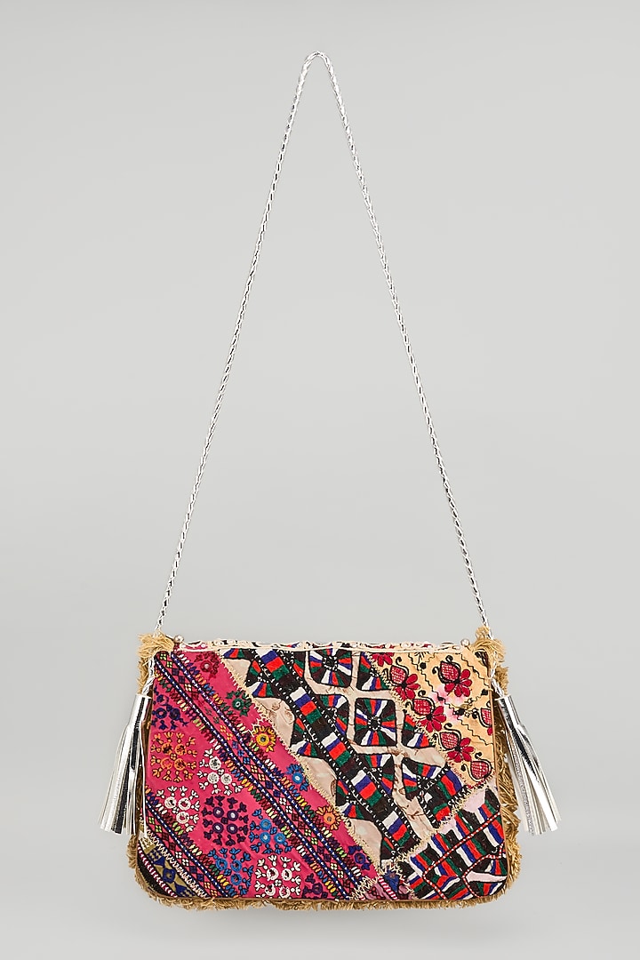 Beige Banjara Patch Fabric Embroidered Handbag by Vipul Shah Bags at Pernia's Pop Up Shop