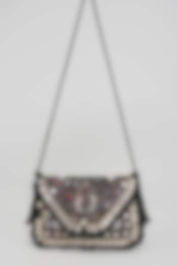 Black Banjara Patch Fabric Embroidered Handbag by Vipul Shah Bags