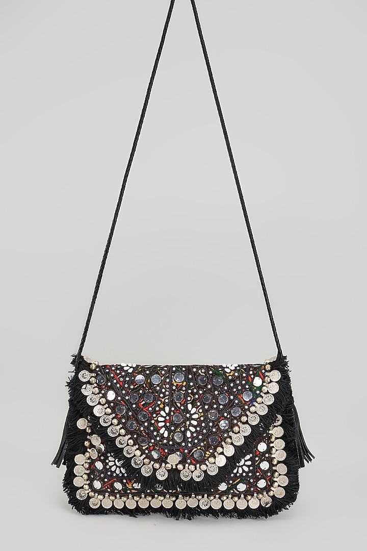 Black Banjara Patch Fabric Embroidered Handbag by Vipul Shah Bags