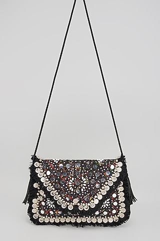 Black Banjara Patch Fabric Embroidered Handbag by Vipul Shah Bags