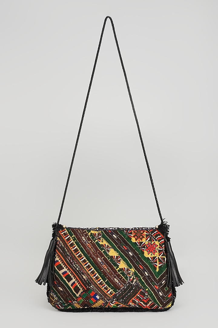Black Banjara Patch Fabric Embroidered Handbag by Vipul Shah Bags at Pernia's Pop Up Shop