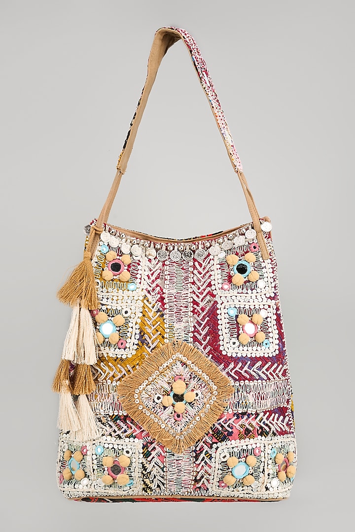 Multi-Colored Banjara Patch Fabric Embroidered Handbag by Vipul Shah Bags