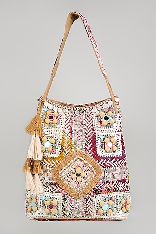Multi-Colored Banjara Patch Fabric Embroidered Handbag by Vipul Shah Bags