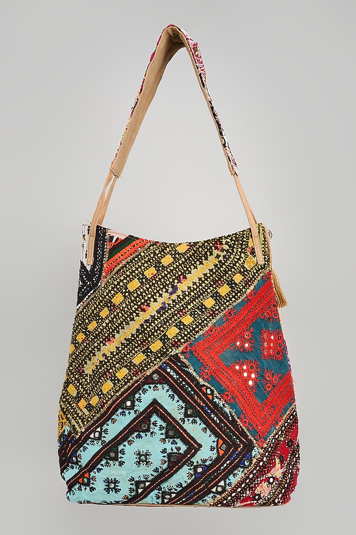 Multi-Colored Banjara Patch Fabric Embroidered Handbag by Vipul Shah Bags at Pernia's Pop Up Shop