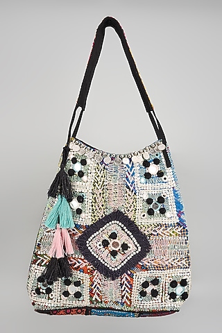 Multi-Colored Banjara Patch Fabric Embroidered Handbag by Vipul Shah Bags