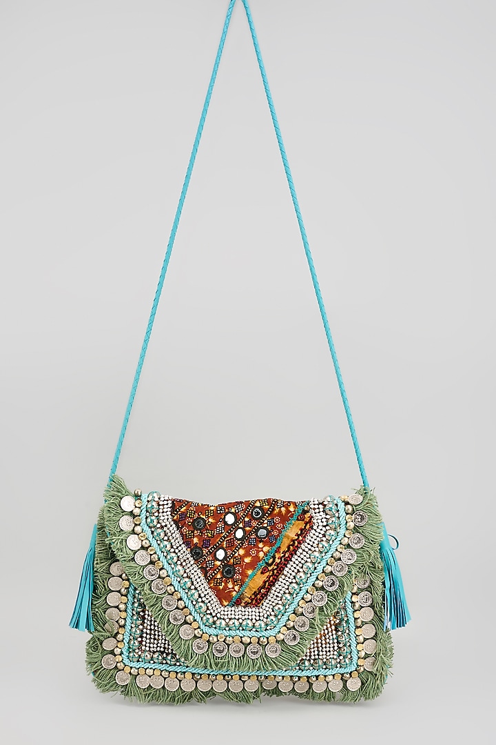 Blue Banjara Patch Fabric Embroidered Handbag by Vipul Shah Bags