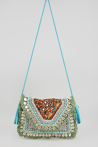 Blue Banjara Patch Fabric Embroidered Handbag by Vipul Shah Bags