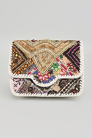 Multi-Colored Banjara Patch Fabric Embroidered Handbag by Vipul Shah Bags