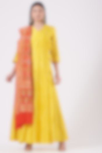 Dandelion Yellow Angrakha Kurta Set by Pinki Sinha