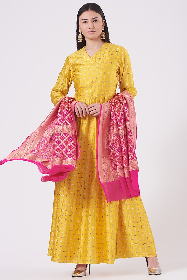 Dandelion Yellow Angrakha Kurta Set  by Pinki Sinha