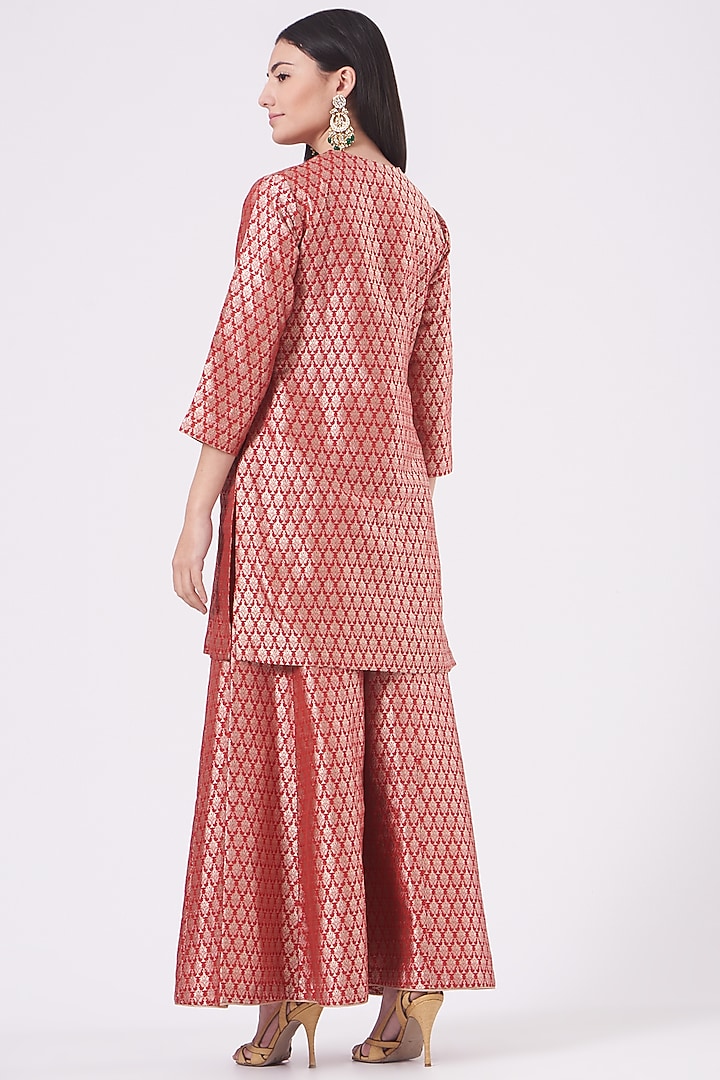 Dusty Red Brocade Silk Wedding Sharara Set by Pinki Sinha at Pernia's Pop Up Shop