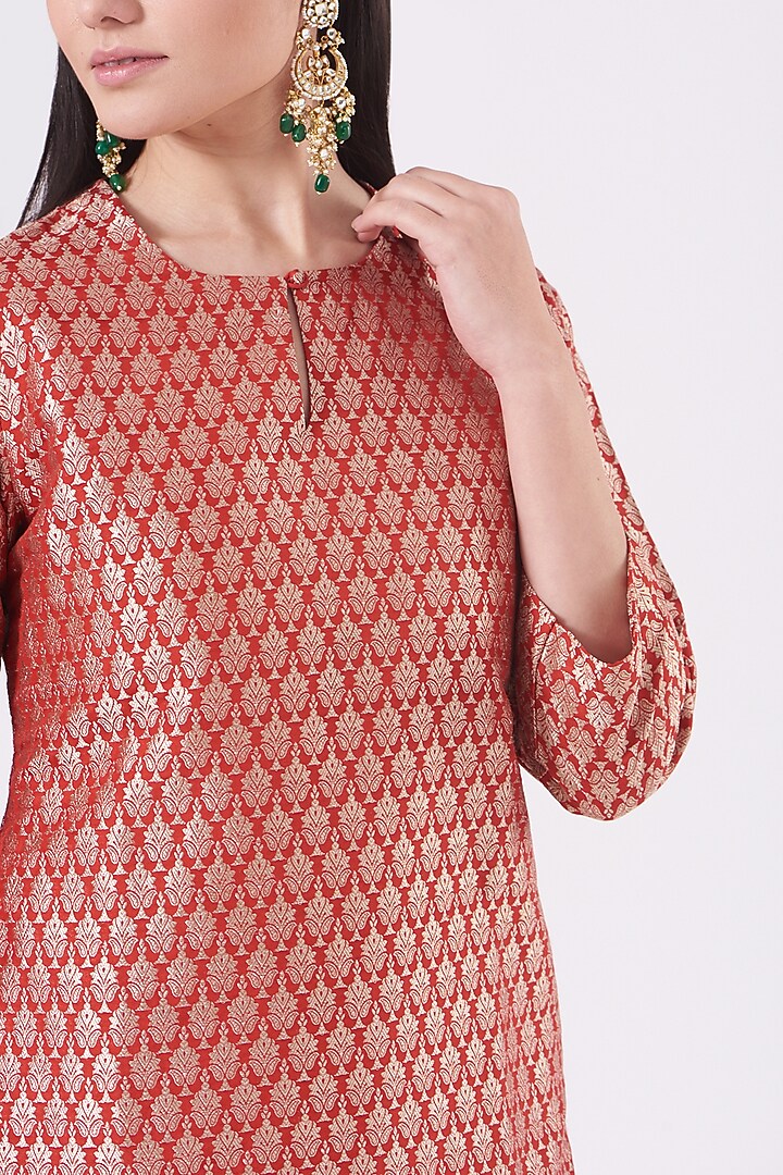 Dusty Red Brocade Silk Wedding Sharara Set by Pinki Sinha at Pernia's Pop Up Shop