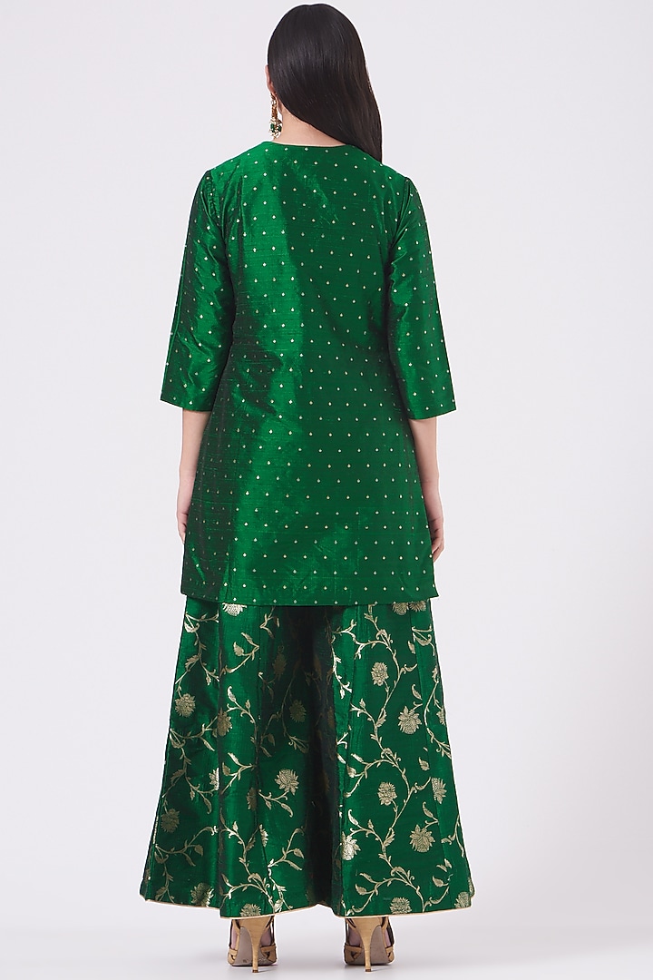 Emerald Green Silk Wedding Sharara Set by Pinki Sinha at Pernia's Pop Up Shop