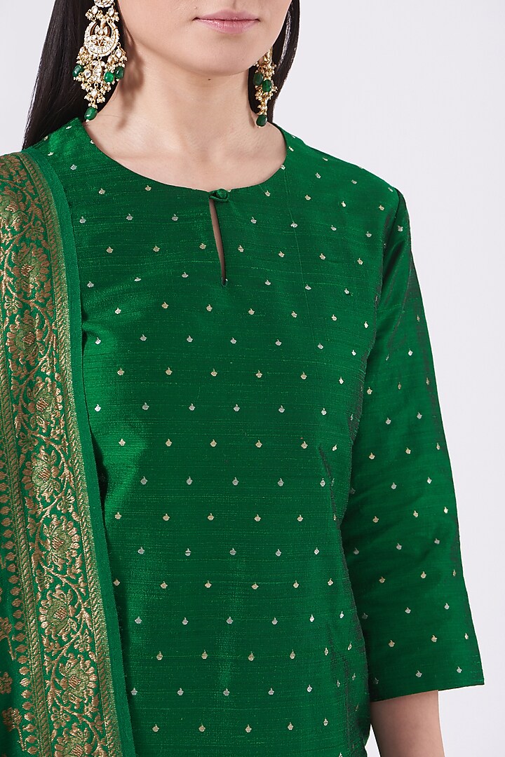 Emerald Green Silk Wedding Sharara Set by Pinki Sinha at Pernia's Pop Up Shop