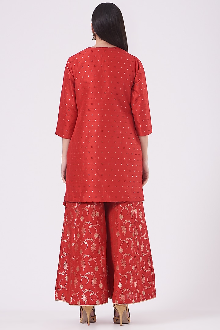 Clear Red Silk Wedding Sharara Set by Pinki Sinha at Pernia's Pop Up Shop