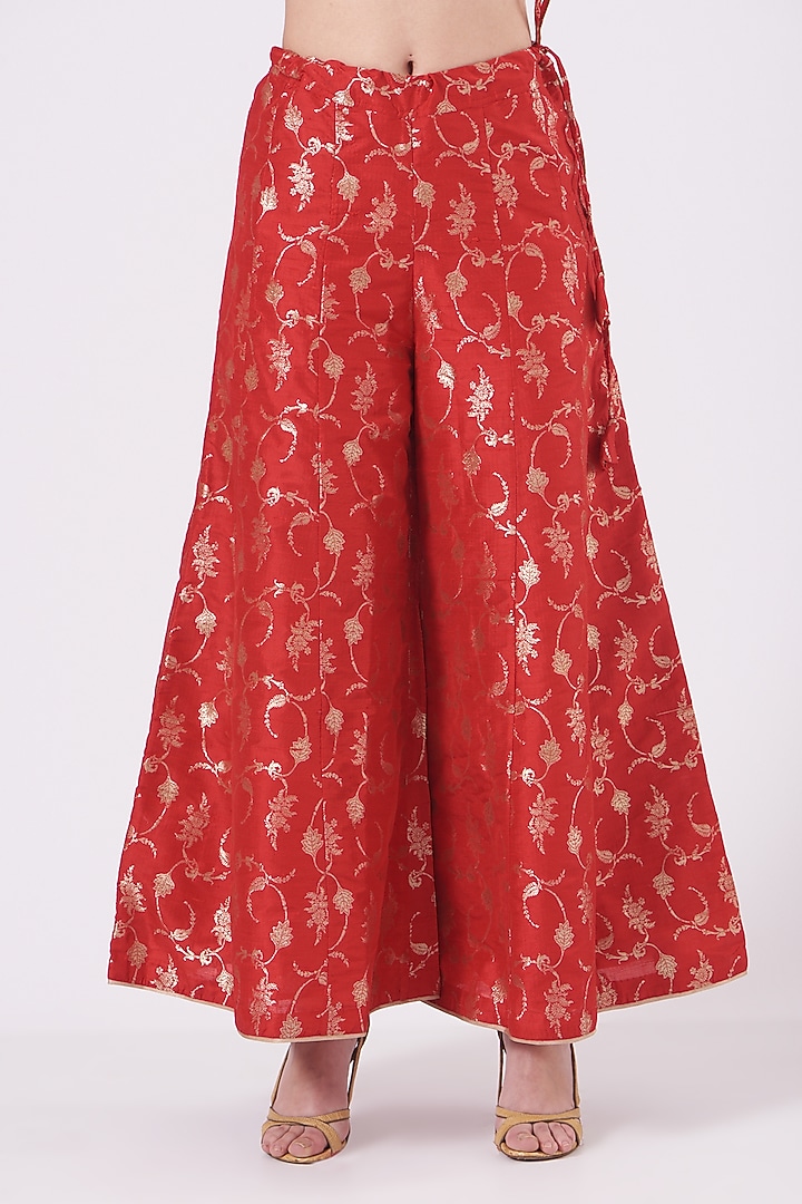 Clear Red Silk Wedding Sharara Set by Pinki Sinha at Pernia's Pop Up Shop