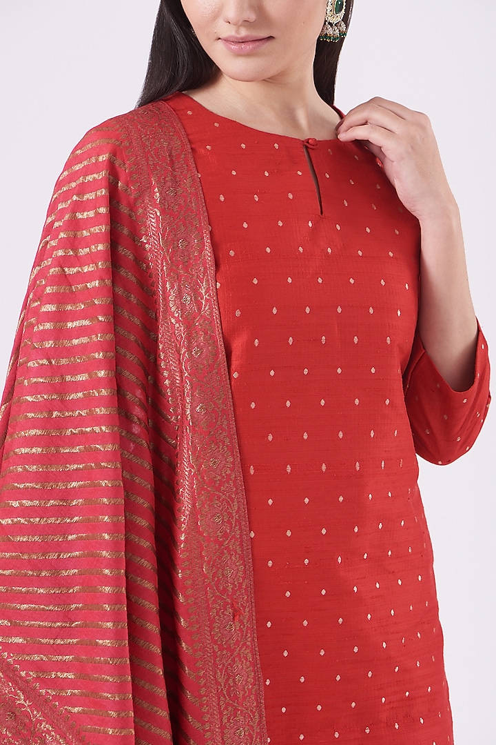 Clear Red Silk Wedding Sharara Set by Pinki Sinha at Pernia's Pop Up Shop