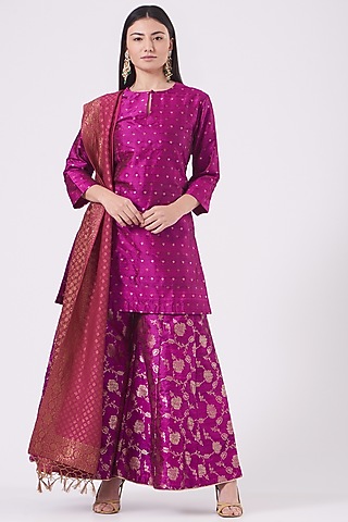 Magenta Silk Sharara Set by Pinki Sinha