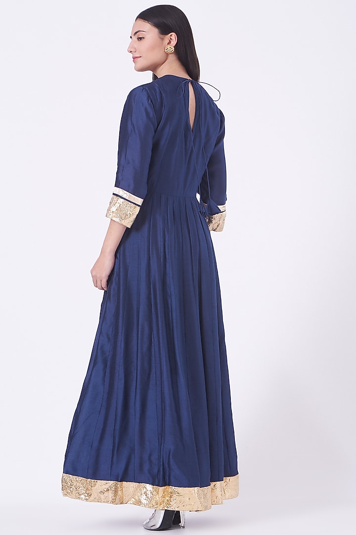 Navy Blue Embroidered Party Wear Anarkali Set by Pinki Sinha at Pernia's Pop Up Shop