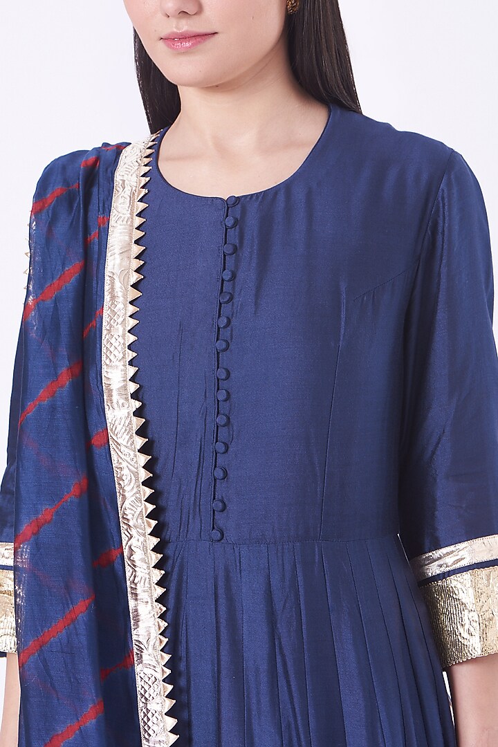 Navy Blue Embroidered Party Wear Anarkali Set by Pinki Sinha at Pernia's Pop Up Shop