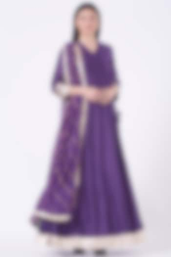 Purple Embroidered Anarkali Set by Pinki Sinha