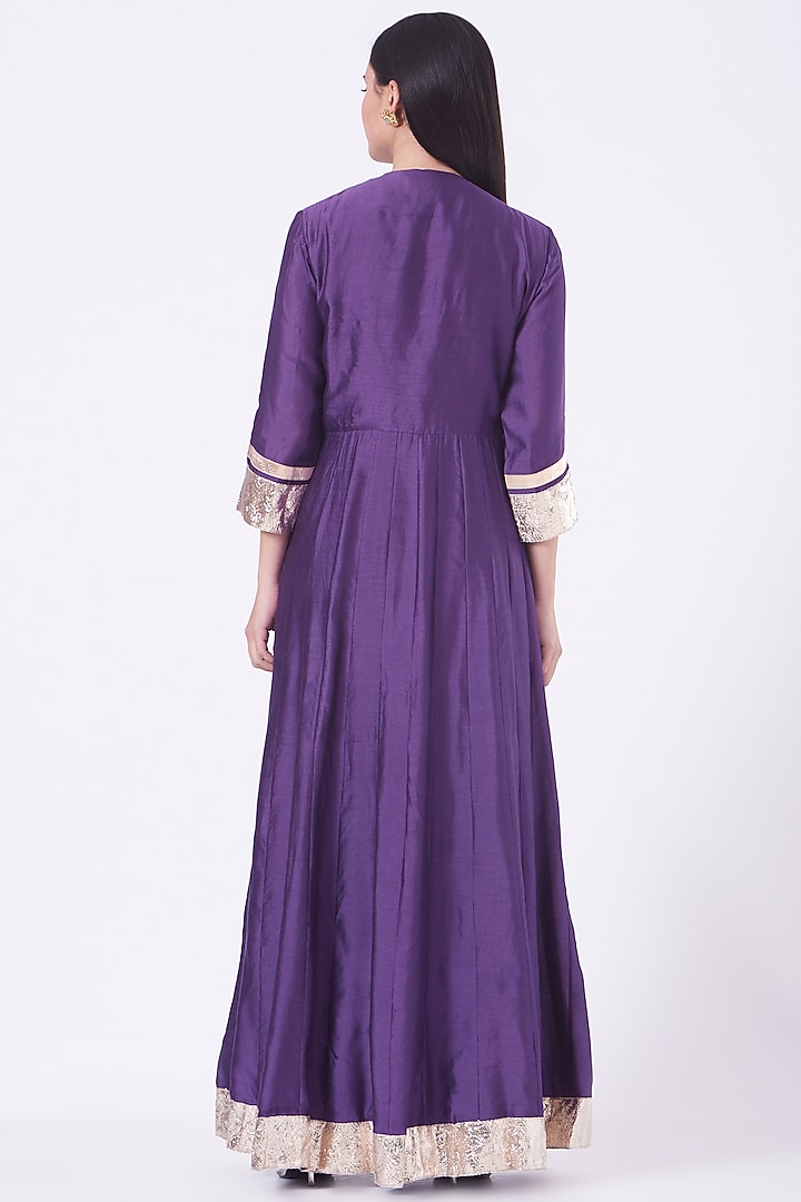 Purple Embroidered Party Wear Anarkali Set by Pinki Sinha at Pernia's Pop Up Shop