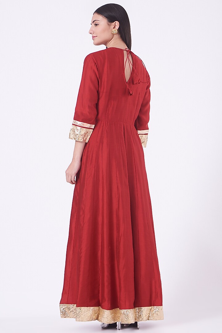 Dark Red Embroidered Party Wear Anarkali Set by Pinki Sinha at Pernia's Pop Up Shop