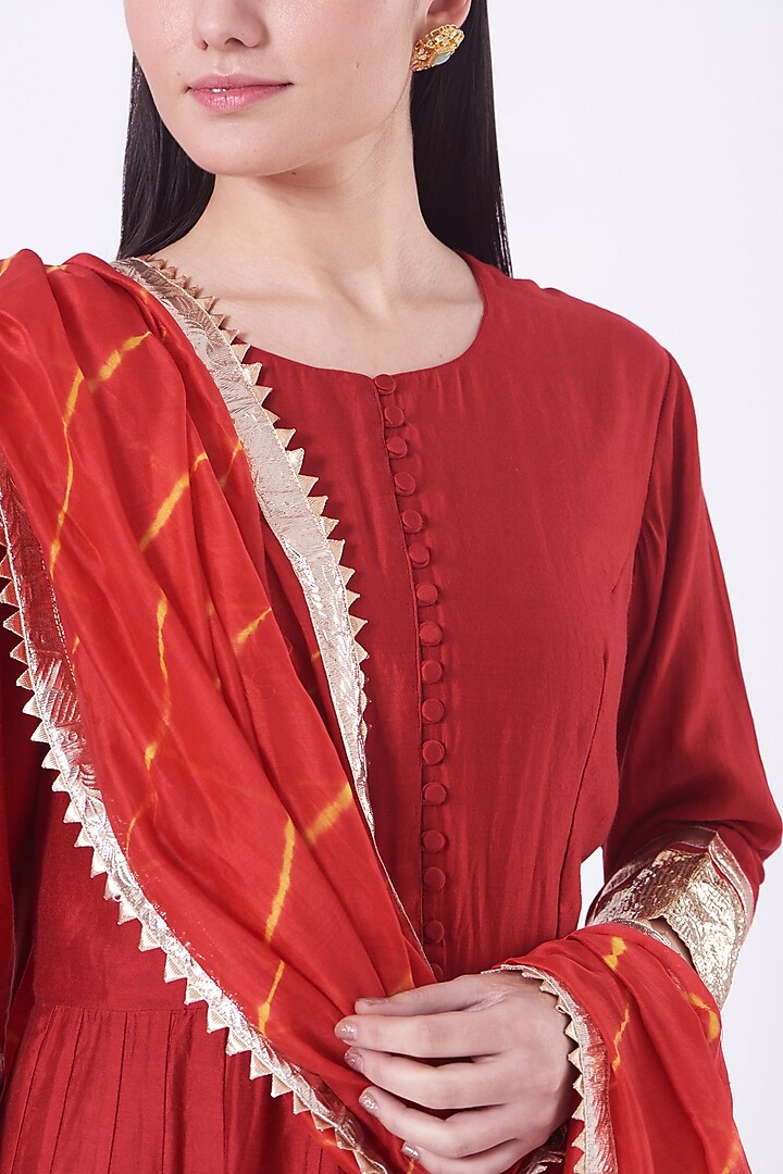 Dark Red Embroidered Party Wear Anarkali Set by Pinki Sinha at Pernia's Pop Up Shop