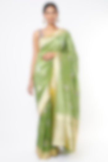 Pista Green Handwoven Pure Banarasi Silk Saree by Pinki Sinha