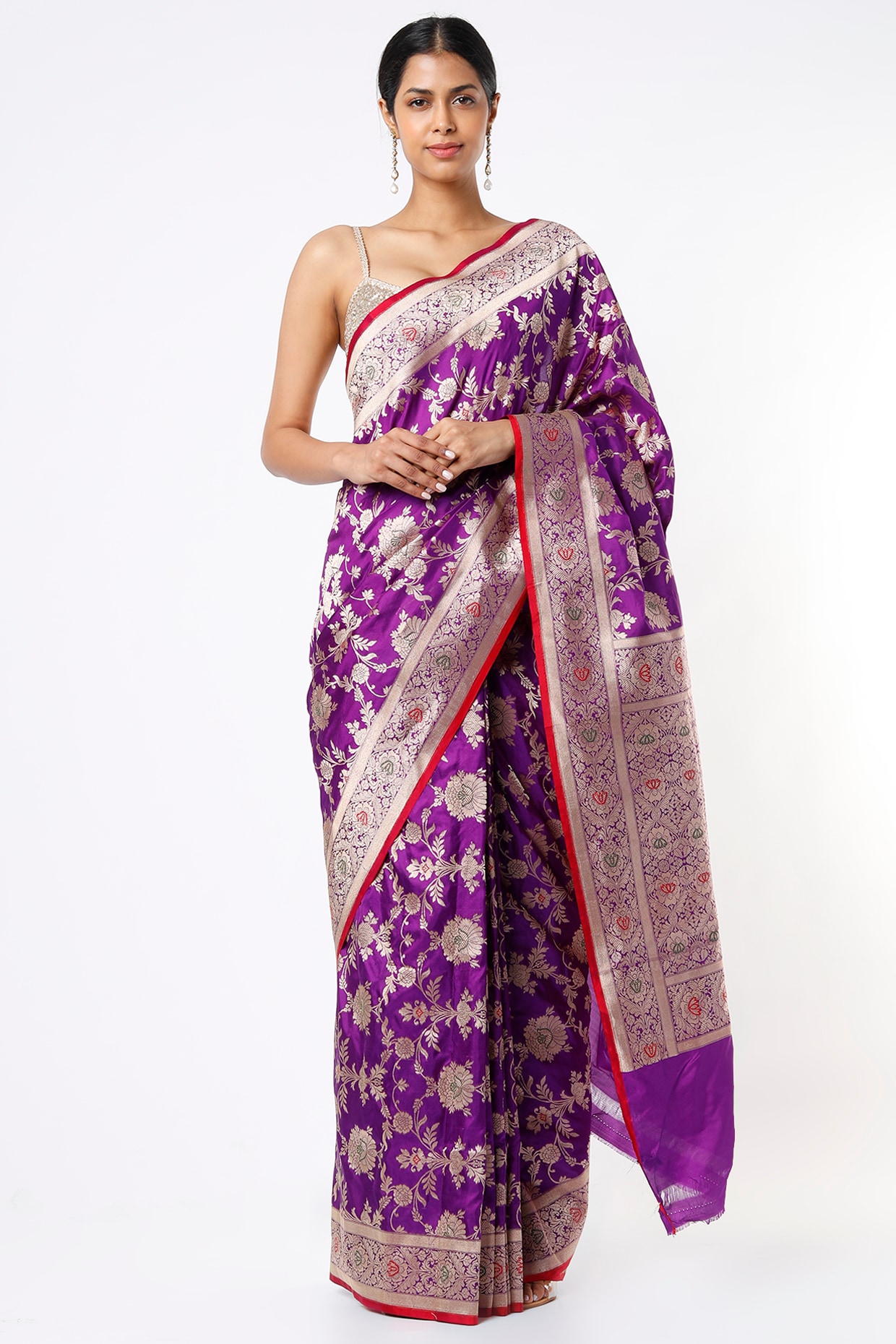 Purple Dupion Silk Mother of the bride Sarees with Prices