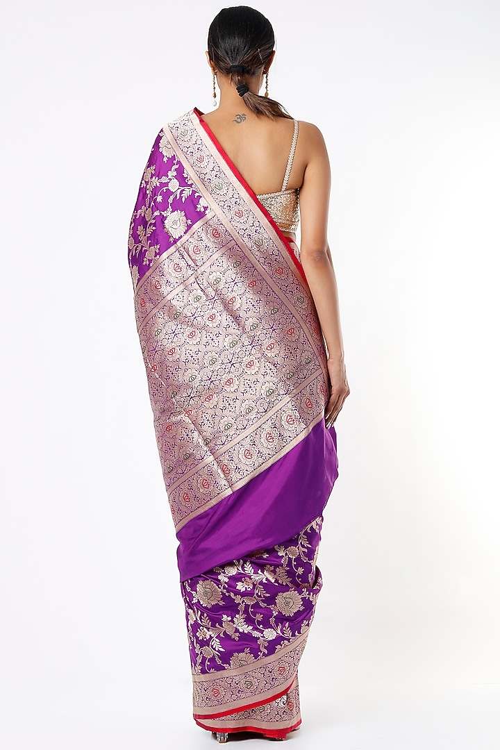 Purple Handwoven Pure Banarasi Silk Wedding Saree by Pinki Sinha at Pernia's Pop Up Shop