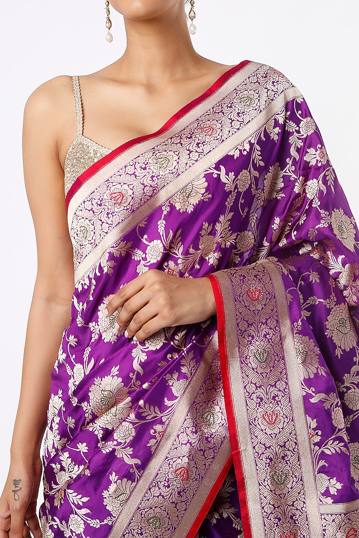 Purple Handwoven Pure Banarasi Silk Wedding Saree by Pinki Sinha at Pernia's Pop Up Shop