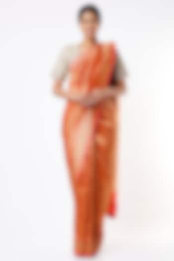Orange Handwoven Pure Silk Saree by Vishwa by Pinki Sinha