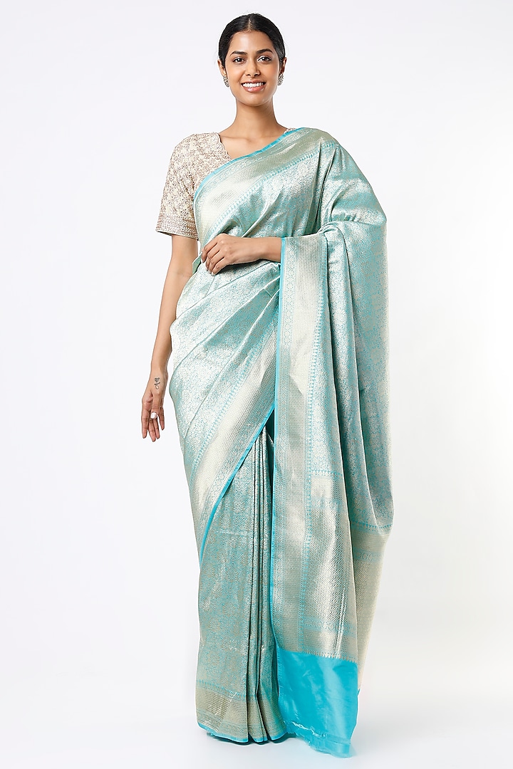 Light Blue Handwoven Pure Silk Saree by Pinki Sinha