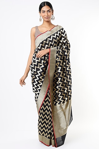 Black Handwoven Pure Banarasi Silk Saree by Pinki Sinha