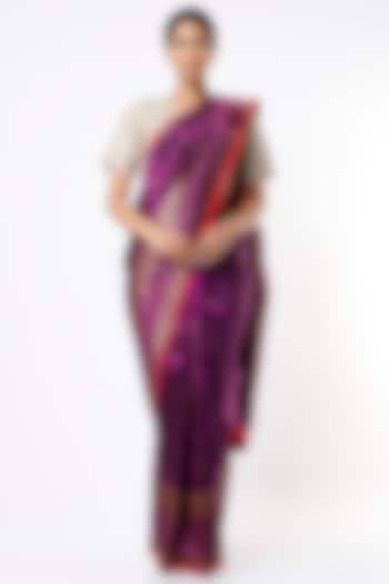 Purple Handwoven Silk Saree by Pinki Sinha at Pernia's Pop Up Shop