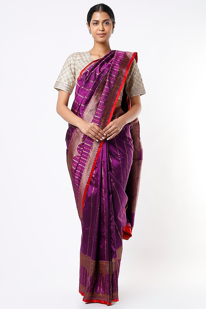 Purple Handwoven Silk Saree by Pinki Sinha