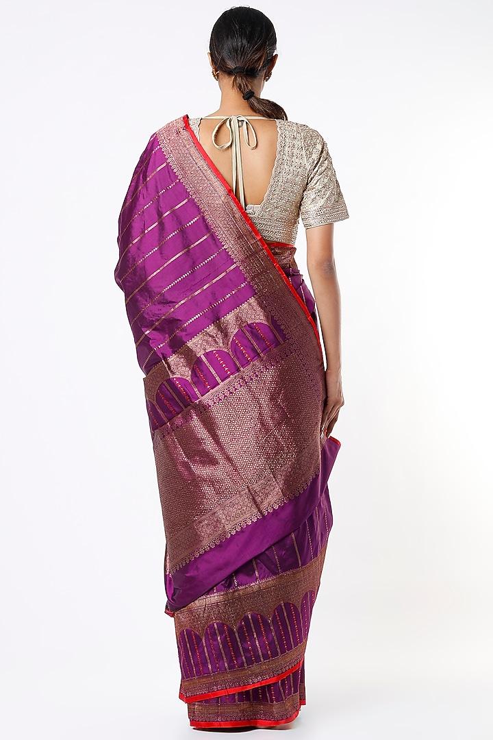 Purple Handwoven Silk Wedding Saree by Pinki Sinha at Pernia's Pop Up Shop