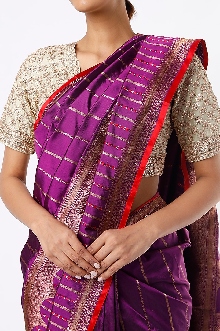 Purple Handwoven Silk Wedding Saree by Pinki Sinha at Pernia's Pop Up Shop