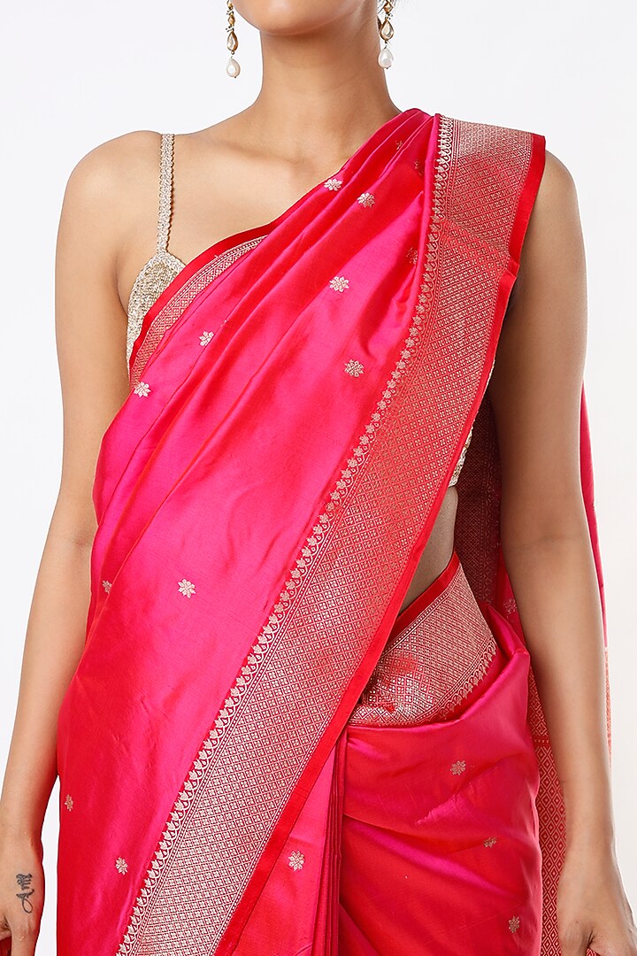Fuchsia Handwoven Silk Party Wear Saree by Pinki Sinha at Pernia's Pop Up Shop