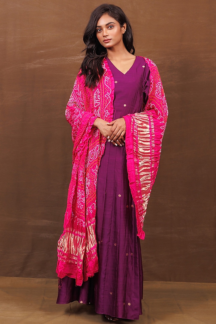 Purple Banarasi Silk Handwoven Angrakha Set by Pinki Sinha
