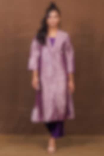 Purple Banarasi Silk Handwoven Long Jacket Set by Pinki Sinha