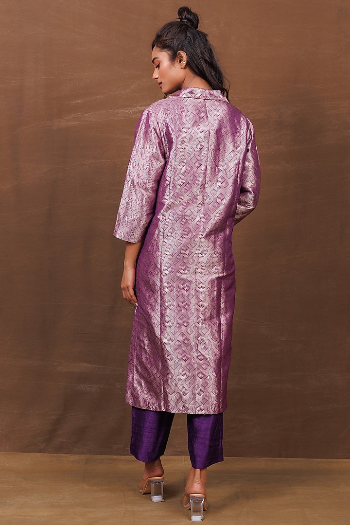 Purple Banarasi Silk Handwoven Long Jacket Set by Pinki Sinha at Pernia's Pop Up Shop