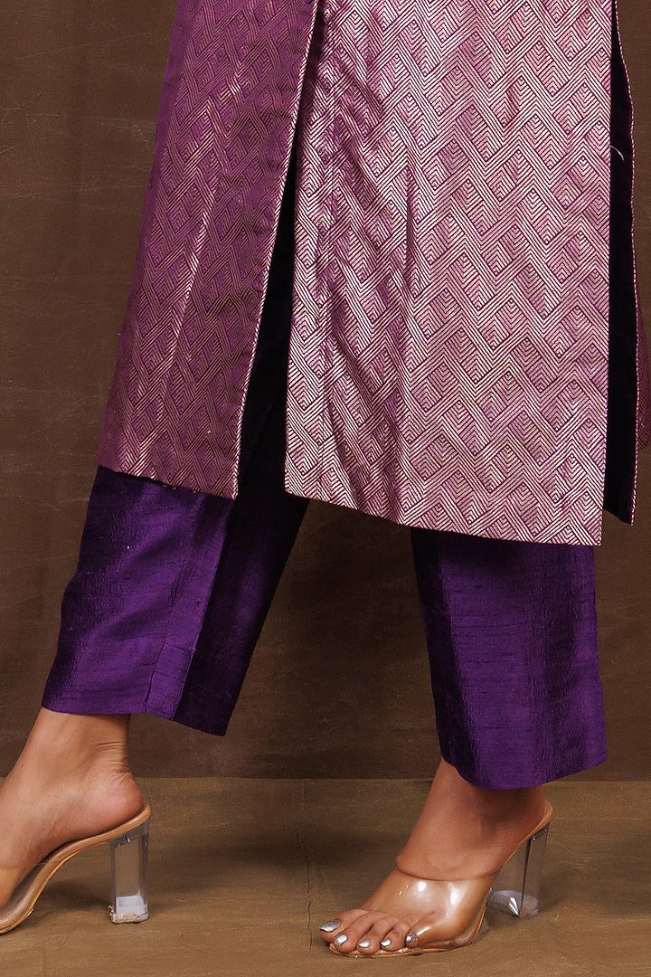 Purple Banarasi Silk Handwoven Long Jacket Set by Pinki Sinha at Pernia's Pop Up Shop