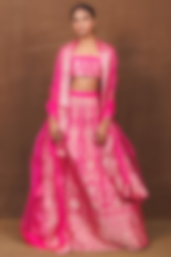 Pink Banarasi Silk Handwoven Wedding Lehenga Set by Pinki Sinha at Pernia's Pop Up Shop