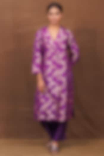 Purple Banarasi Silk Handwoven Long Jacket Set by Pinki Sinha